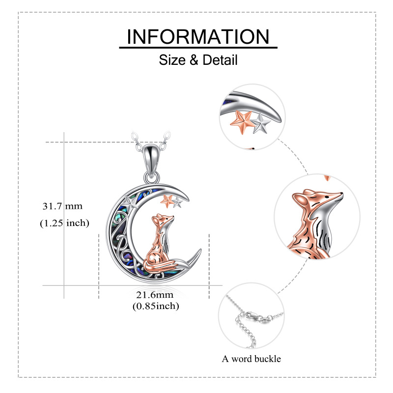 Sterling Silver Two-tone Abalone Shellfish Fox & Moon Star Pendant Necklace-6