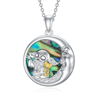 Sterling Silver Two-tone Abalone Shellfish Frog & Moon Pendant Necklace-2