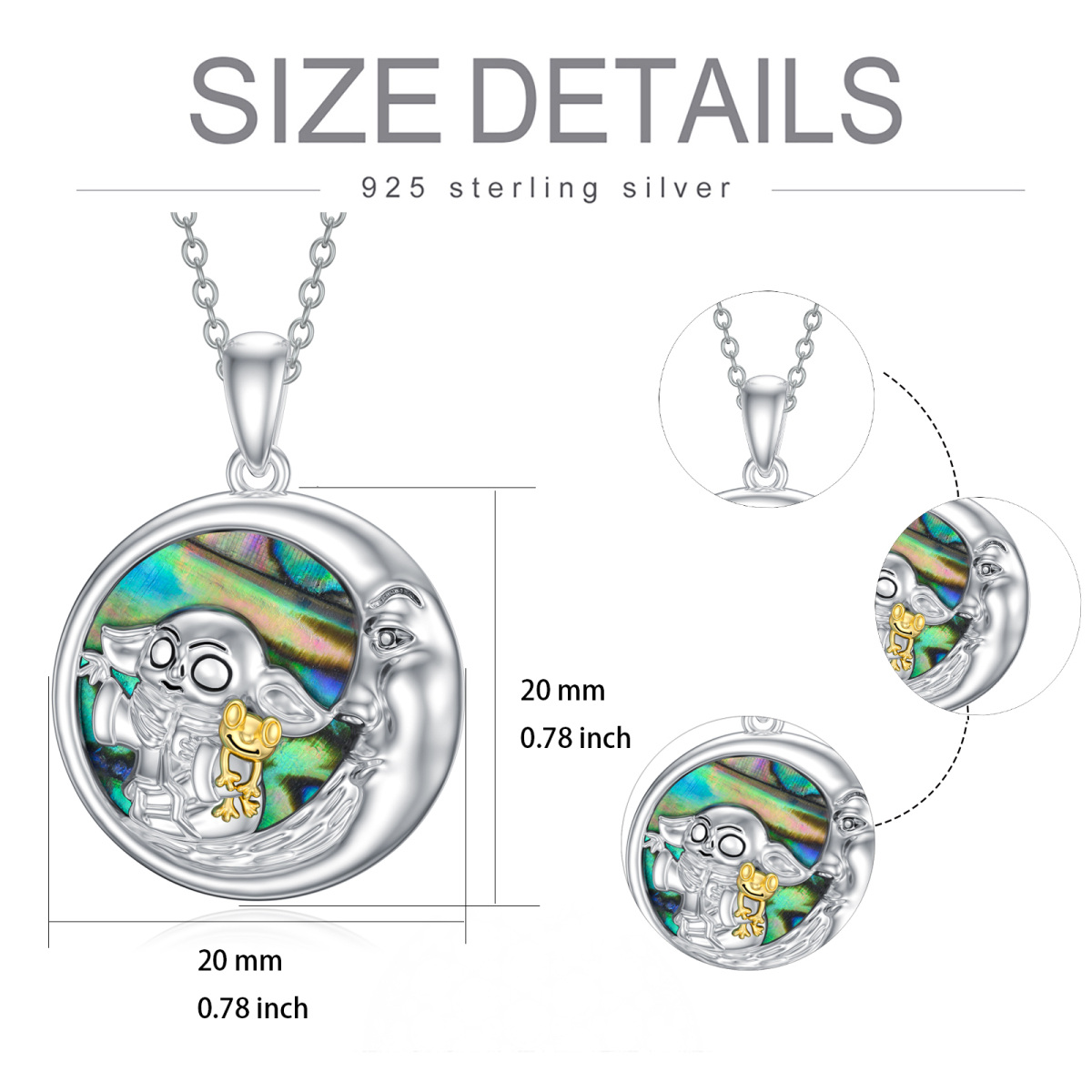 Sterling Silver Two-tone Abalone Shellfish Frog & Moon Pendant Necklace-5