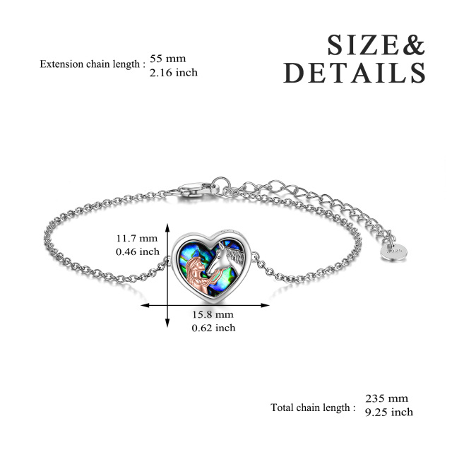 Sterling Silver Two-tone Abalone Shellfish Horse & Heart Pendant Bracelet-5