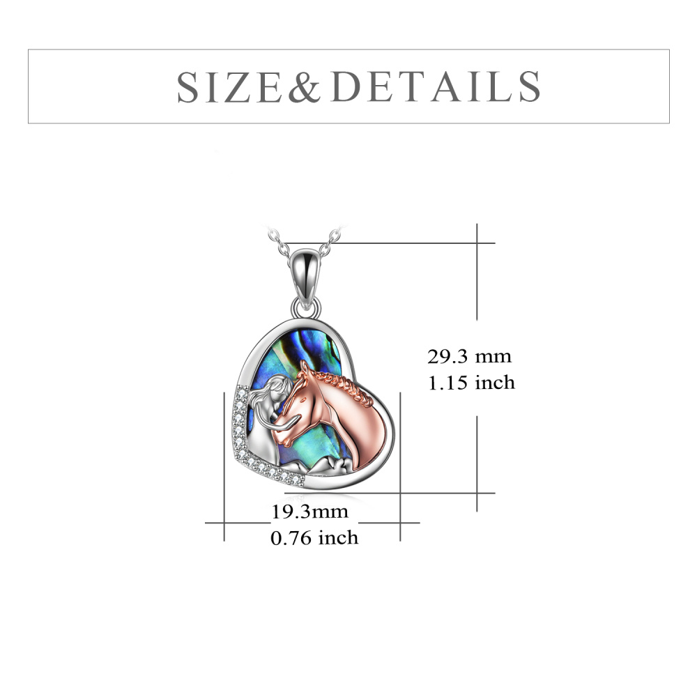 Sterling zilveren tweekleurige Abalone schelpdier paard & hart hanger ketting-6