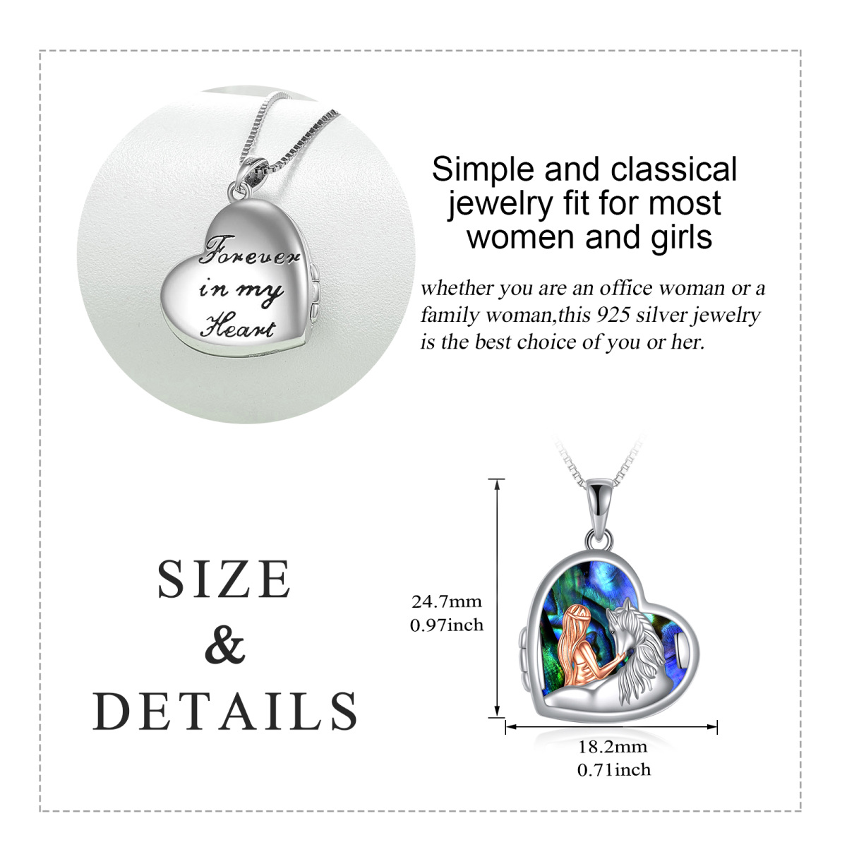 Collier en argent sterling bicolore Abalone Shellfish Horse & Heart Personalized Photo Loc-5