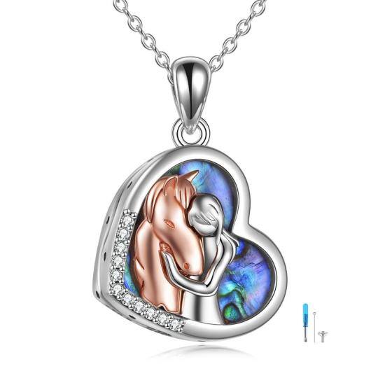 Collana in argento sterling bicolore con crostacei Abalone, cavallo e cuore per urna per le ceneri