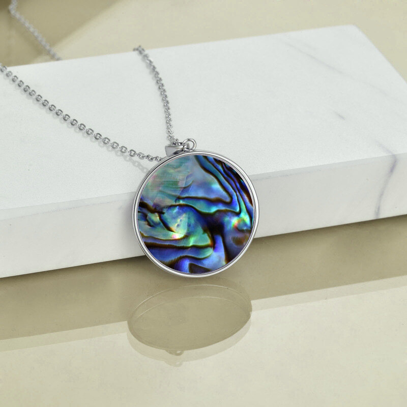 Sterling Silver Two-tone Abalone Shellfish Horse & Girl Necklace for Women Men-4