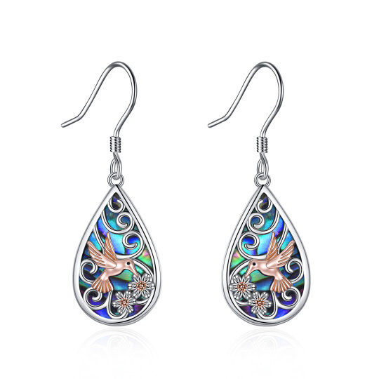 Pendientes colgantes de plata de ley bicolor Abalone Shellfish Hummingbird