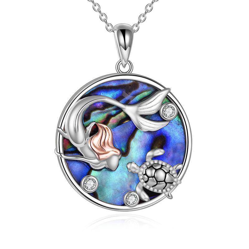 Collar de plata de ley de dos tonos Abalone Shellfish & Cubic Zirconia Mermaid Pendant Nec-1