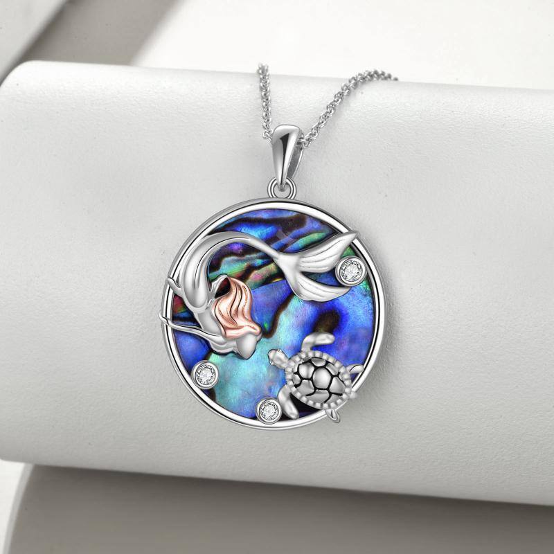 Collar de plata de ley de dos tonos Abalone Shellfish & Cubic Zirconia Mermaid Pendant Nec-3