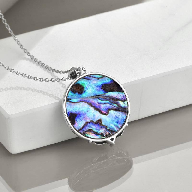 Collar de plata de ley de dos tonos Abalone Shellfish & Cubic Zirconia Mermaid Pendant Nec-4