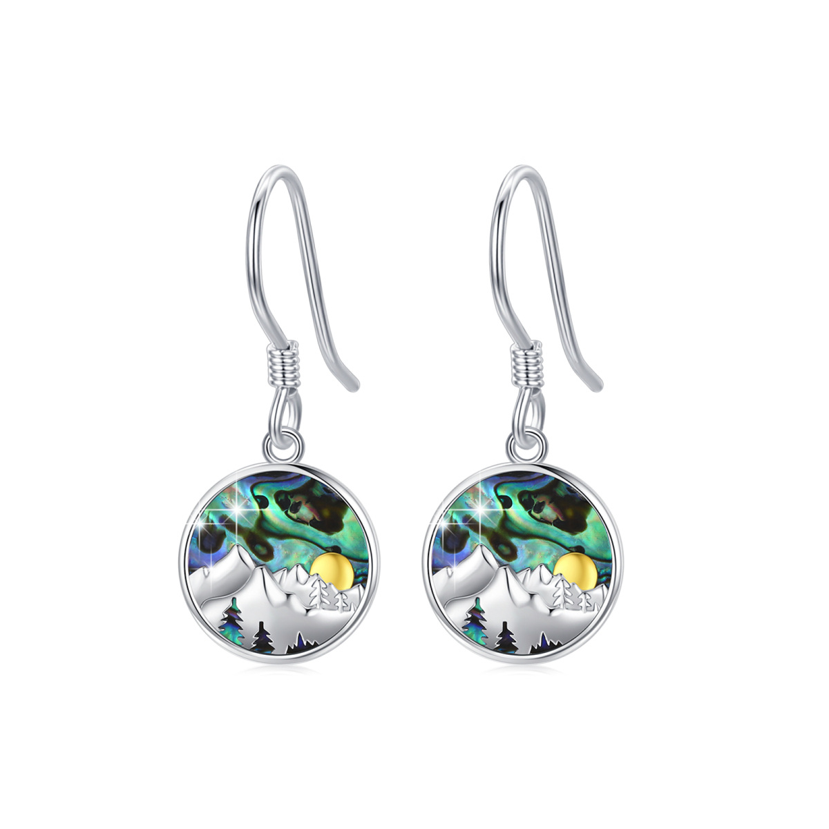 Sterling Silver Two-tone Abalone Shellfish Mountains Drop Earrings-1