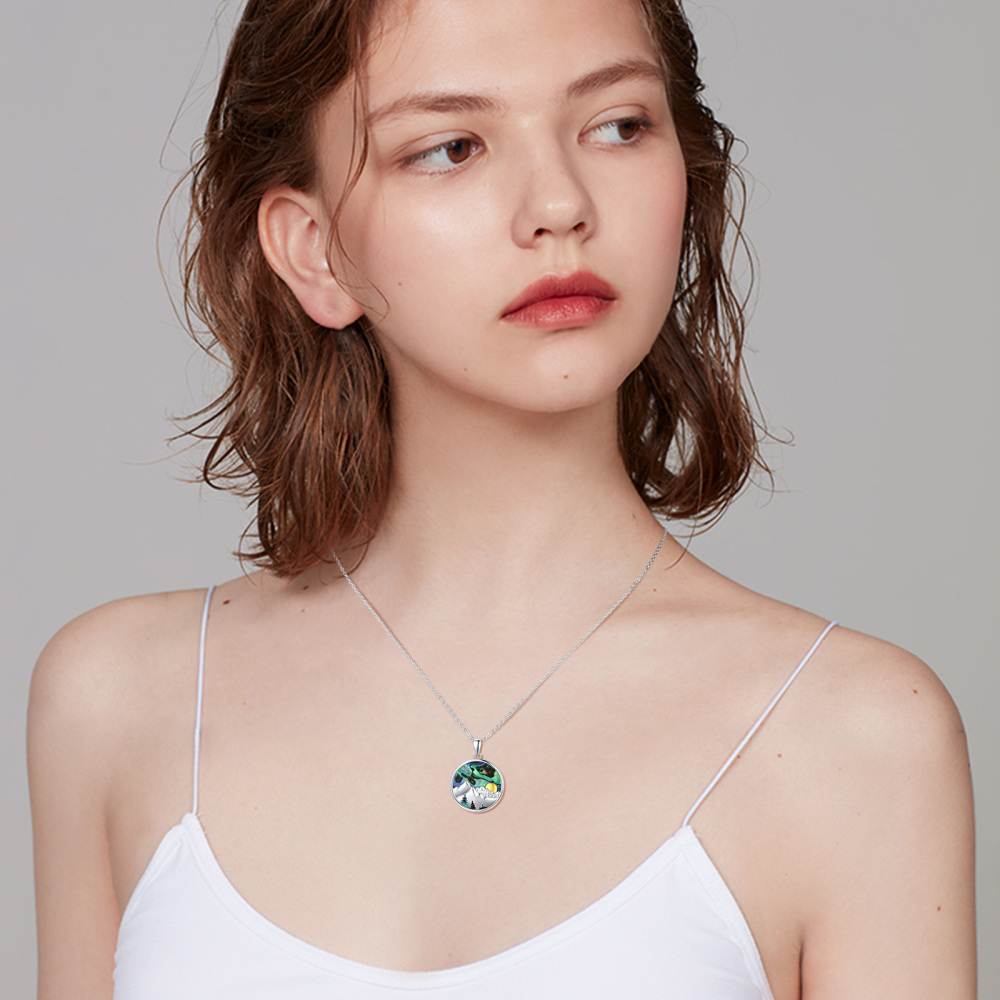 Sterling Silver Two-tone Abalone Shellfish Mountains & Mustard Seeds Pendant Necklace-4