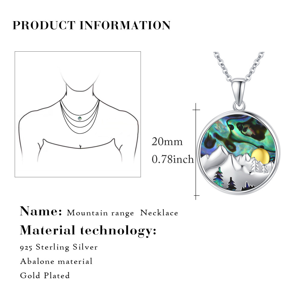 Sterling Silver Two-tone Abalone Shellfish Mountains & Mustard Seeds Pendant Necklace-6