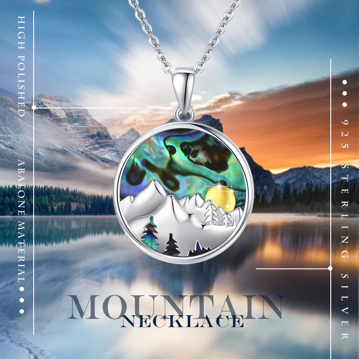 Sterling Silver Two-tone Abalone Shellfish Mountains & Mustard Seeds Pendant Necklace-7