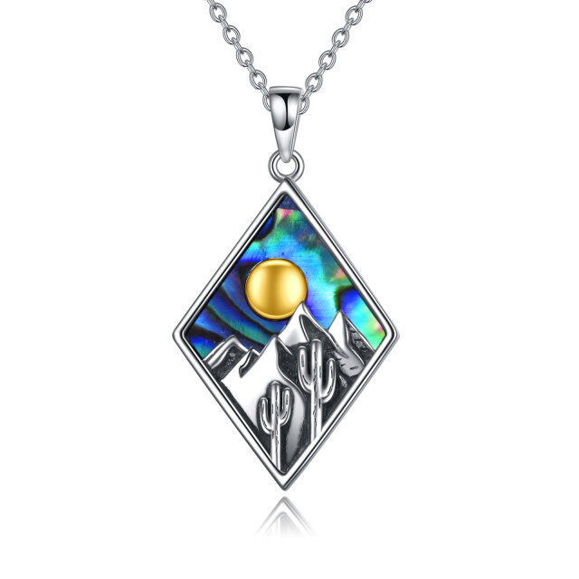 Collana con ciondolo in argento sterling bicolore con conchiglie Abalone, montagne e sole-1