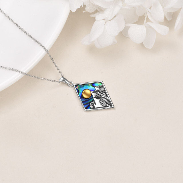 Collana con ciondolo in argento sterling bicolore con conchiglie Abalone, montagne e sole-4