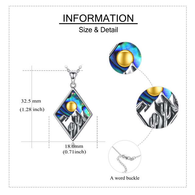 Colar de prata esterlina com pingente de marisco bicolor Abalone Montanhas e Sol-5