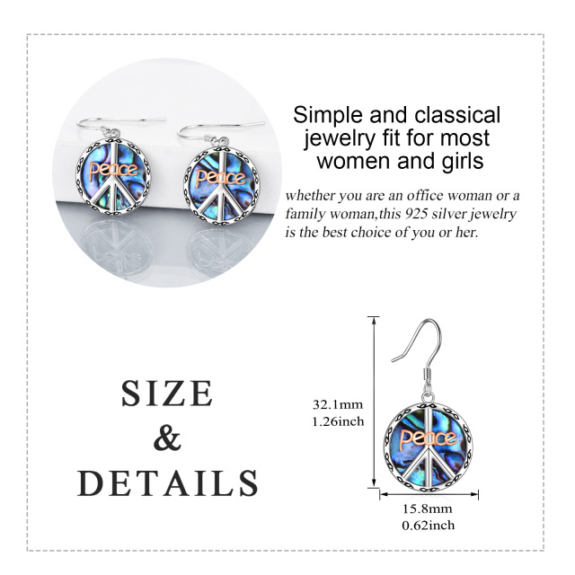 Sterling Silver Two-tone Abalone Shellfish Peace Symbol Drop Earrings-5