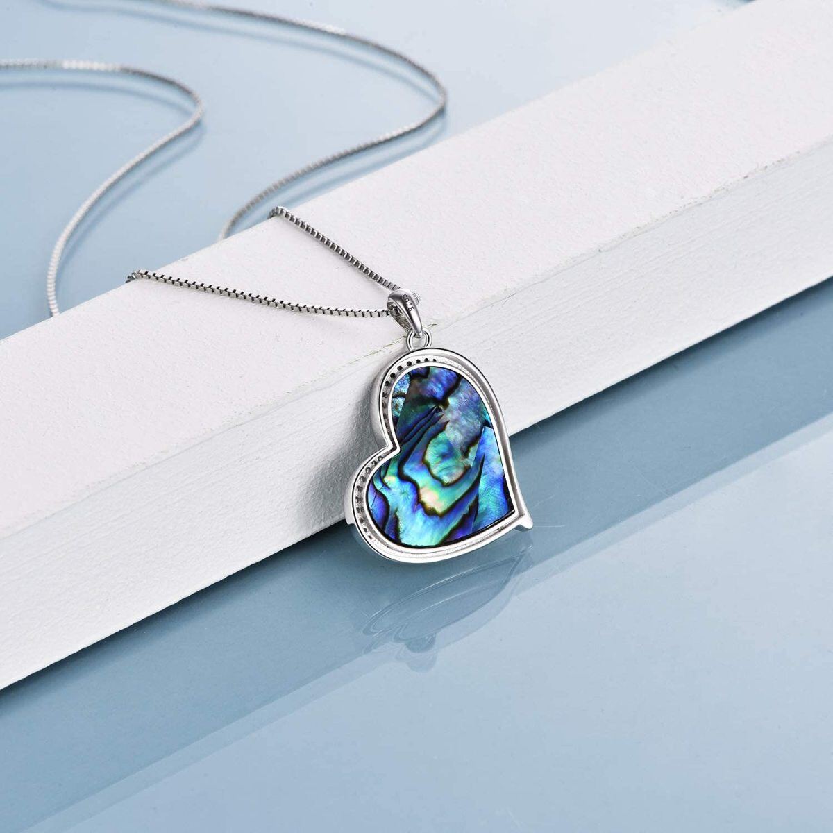 Collier en argent sterling bicolore avec pendentif Abalone Shellfish Sisters & Heart avec-4