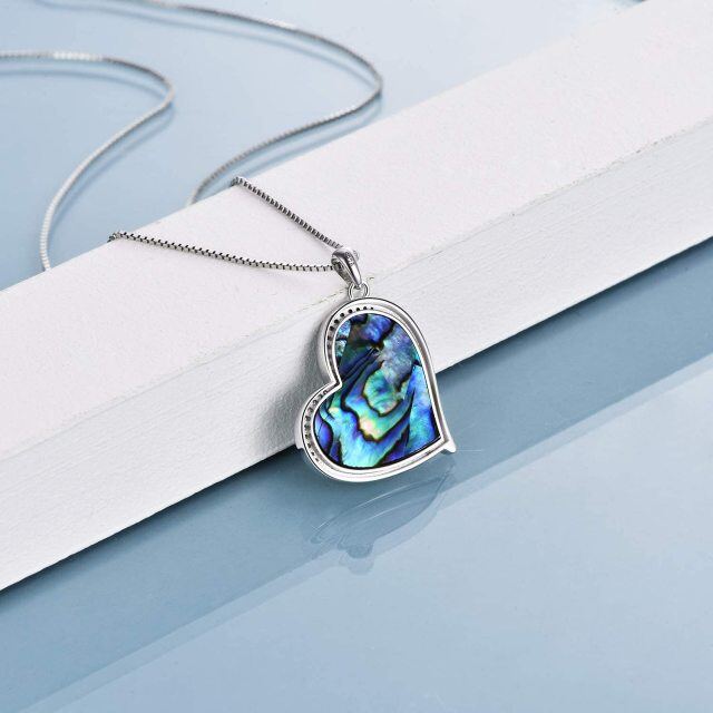 Collana con ciondolo a forma di cuore delle sorelle di crostacei abalone bicolore in argento sterling con parola incisa-4