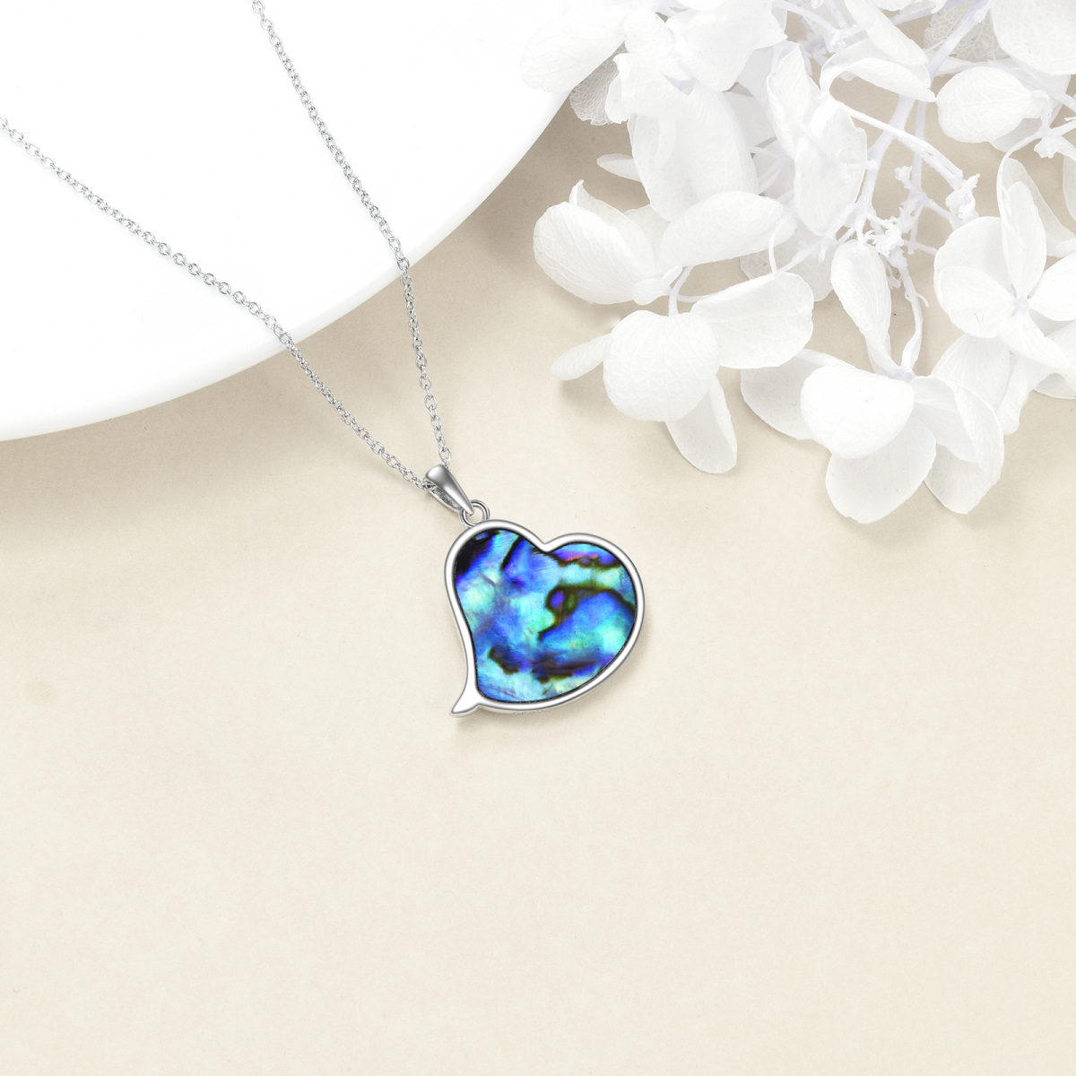 Sterling Silver Two-tone Abalone Shellfish Sisters & Heart Pendant Necklace with Engraved Word-5