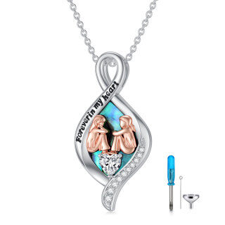 Sterling Silver Two-tone Abalone Shellfish Sisters & Infinity Symbol Urn Necklace for Ashes with Engraved Word-7