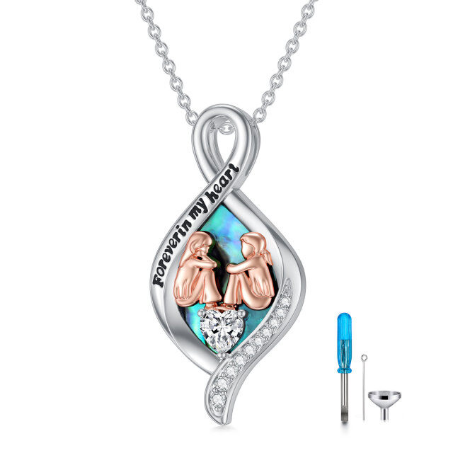 Sterling Silber zweifarbig Abalone Muscheln Schwestern & Infinity Symbol Urne Halskette mi-1