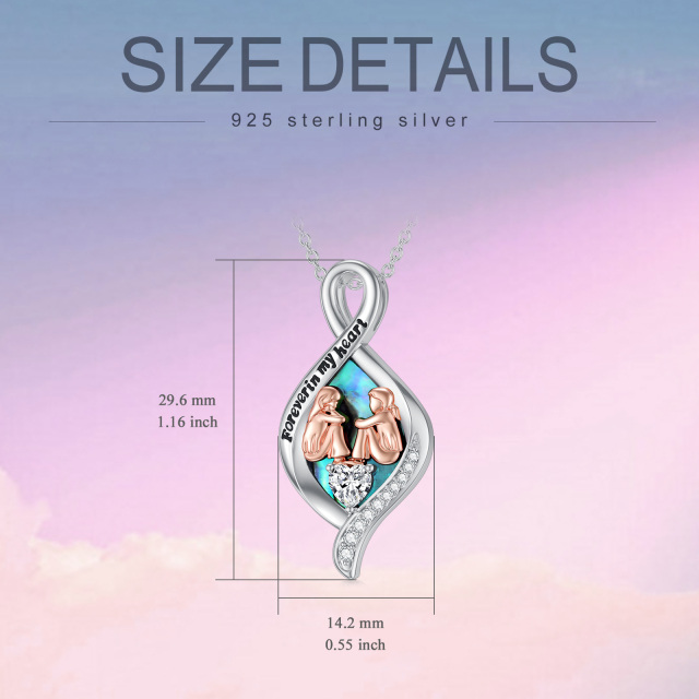 Collier en argent sterling bicolore Abalone Shellfish Sisters & Infinity Symbol Urn avec m-6