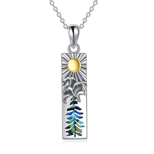 Sterling Silver Two-tone Abalone Shellfish Spray Pendant Necklace