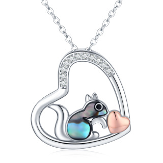 Sterling Silver Two-tone Abalone Shellfish Squirrel & Heart Pendant Necklace-51