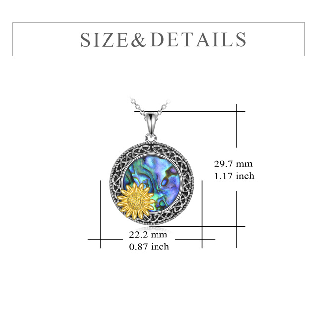 Collier en argent sterling bicolore Abalone Shellfish Sunflower & Celtic Knot & Round Pend-5