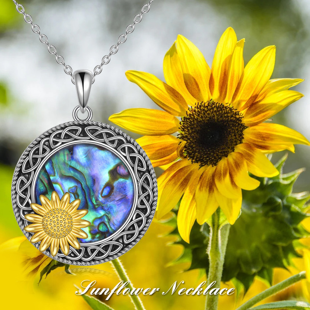 Collier en argent sterling bicolore Abalone Shellfish Sunflower & Celtic Knot & Round Pend-6