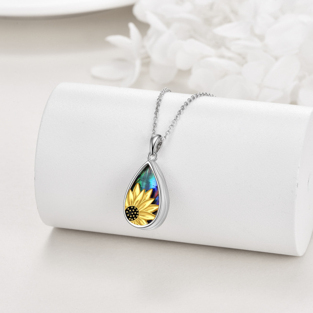 Collar de plata de ley bicolor Abalone Shellfish Sunflower & Drop Shape Urn con palabra gr-3