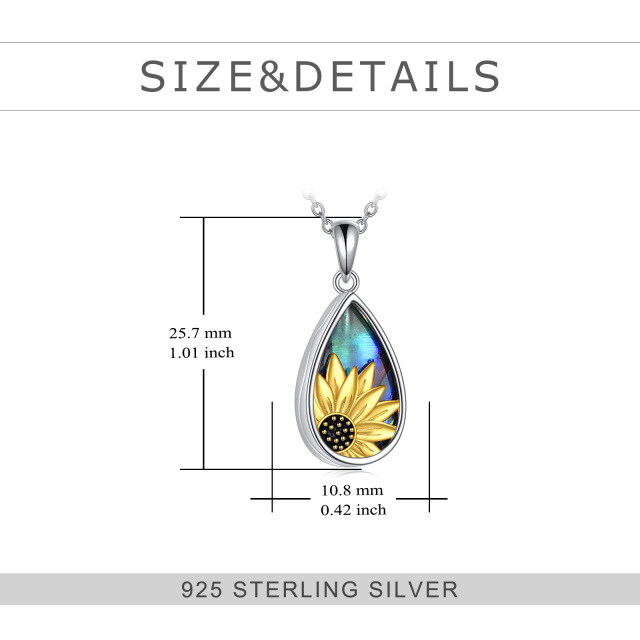 Collier en argent sterling bicolore Abalone Shellfish Sunflower & Drop Shape Urn avec mot-5