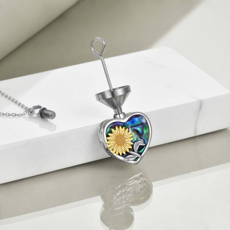 Collier en argent sterling bicolore Abalone Shellfish Sunflower Urn avec mot gravé-3