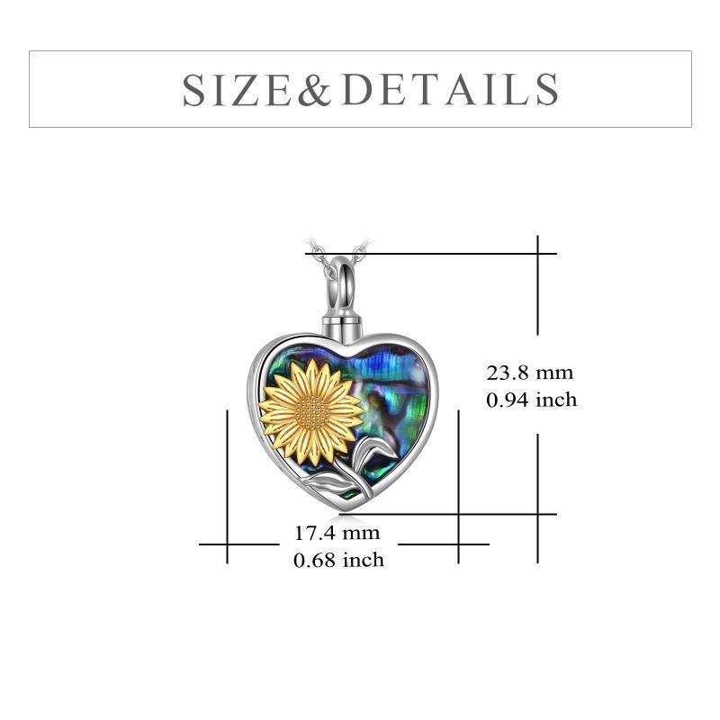 Sterling Silver Two-tone Abalone Shellfish Sunflower Urn Necklace for Ashes with Engraved Word-5