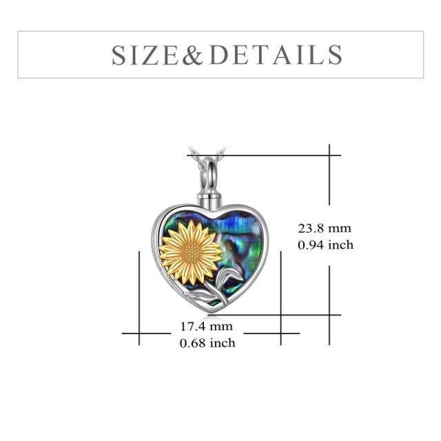 Sterling Silver Two-tone Abalone Shellfish Sunflower Urn Necklace for Ashes with Engraved Word-5