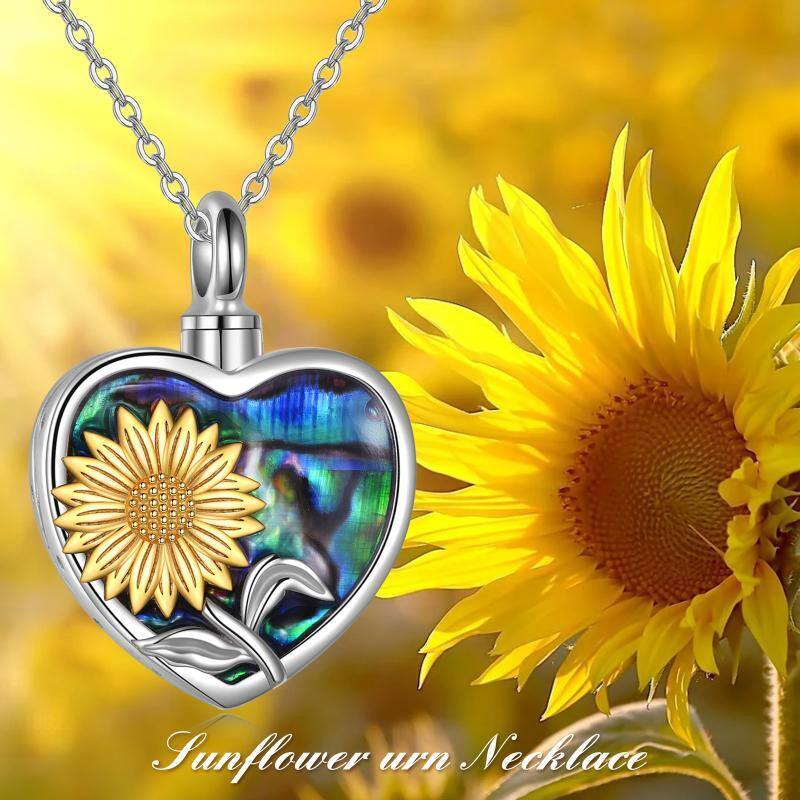 Collier en argent sterling bicolore Abalone Shellfish Sunflower Urn avec mot gravé-6