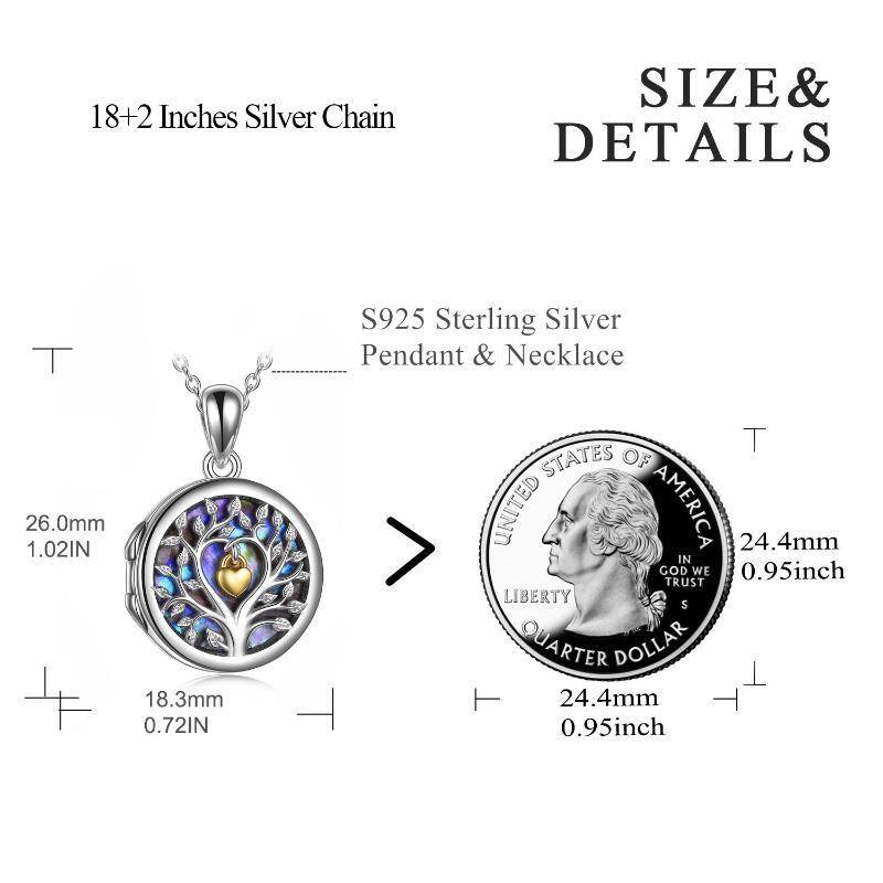 Sterling Silver Two-tone Abalone Shellfish Tree Of Life & Heart Personalized Photo Locket Necklace-6