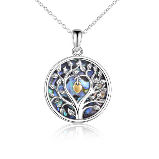 Sterling Silver Two-tone Abalone Shellfish Tree Of Life Pendant Necklace