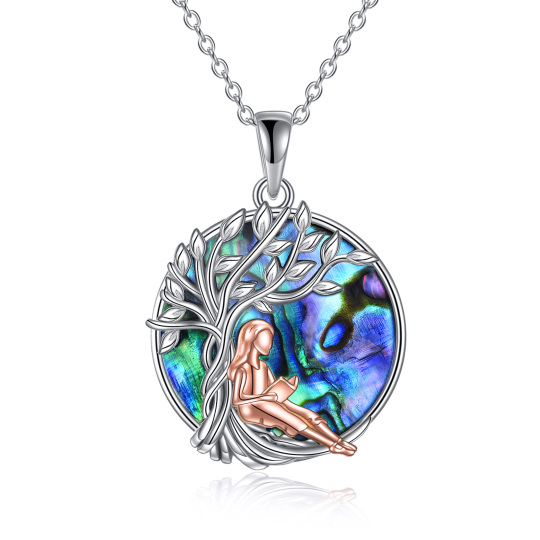 Plata de ley de dos tonos Abalone Shellfish Tree Of Life Collar Colgante