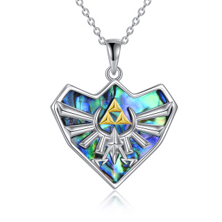 Sterling Silver Two-tone Abalone Shellfish Triforce Pendant Necklace-23