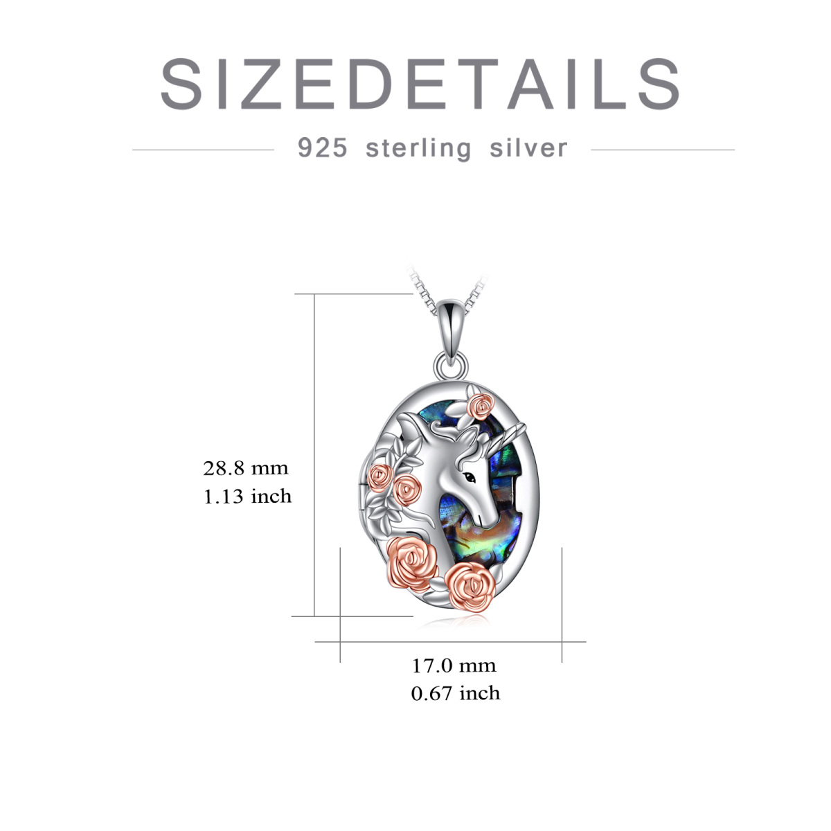 Sterling zilveren tweekleurige Abalone schelpdieren Unicorn gepersonaliseerde fotozakje ketting-5