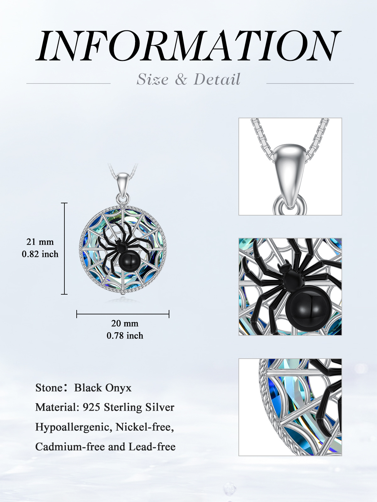 Sterling Silver Two-tone Agate & Crystal Spider Pendant Necklace-5