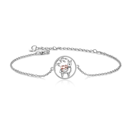 Bracelet en argent sterling avec pendentif Alpaga, lama et paresseux bicolore