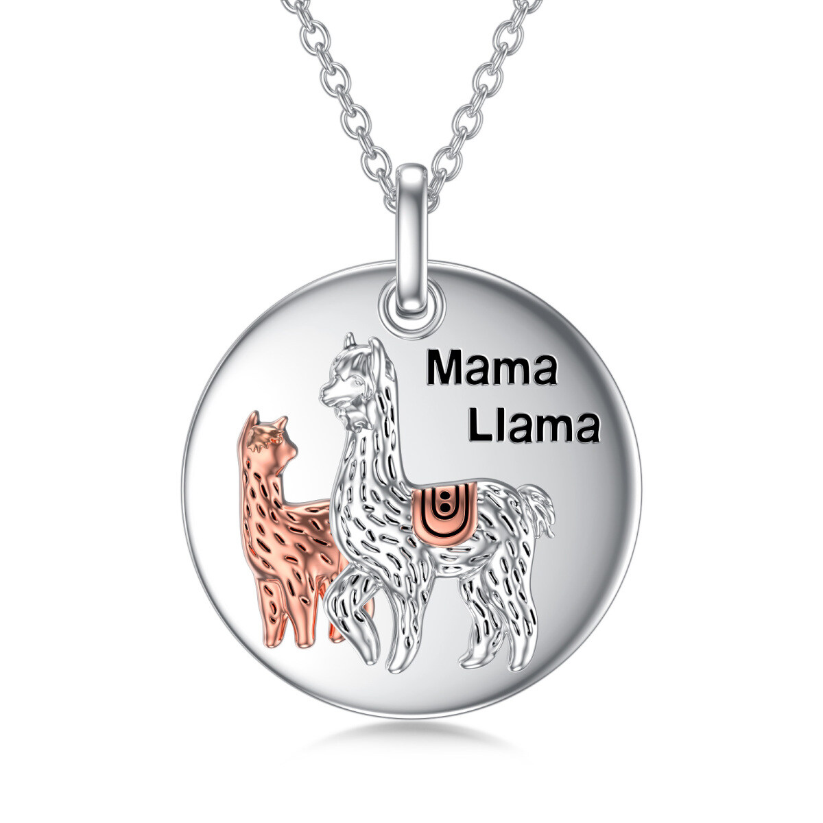 Colar com pingente de moeda Alpaca Mama Llama em prata esterlina de dois tons-1