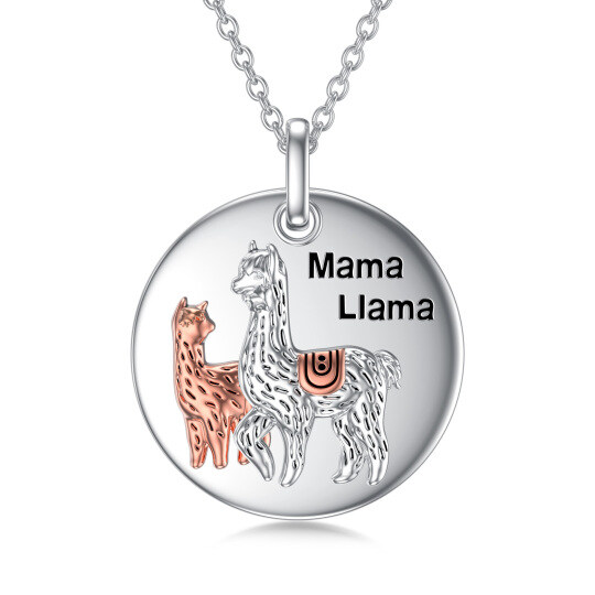 Zweifarbige Halskette mit Münzanhänger „Alpaka Mama Lama“ aus Sterlingsilber