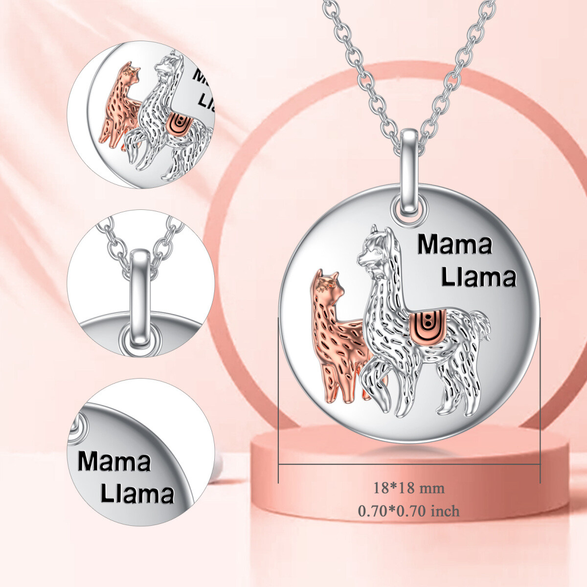 Sterling Silver Two-tone Alpaca Mama Llama Coin Pendant Necklace-3