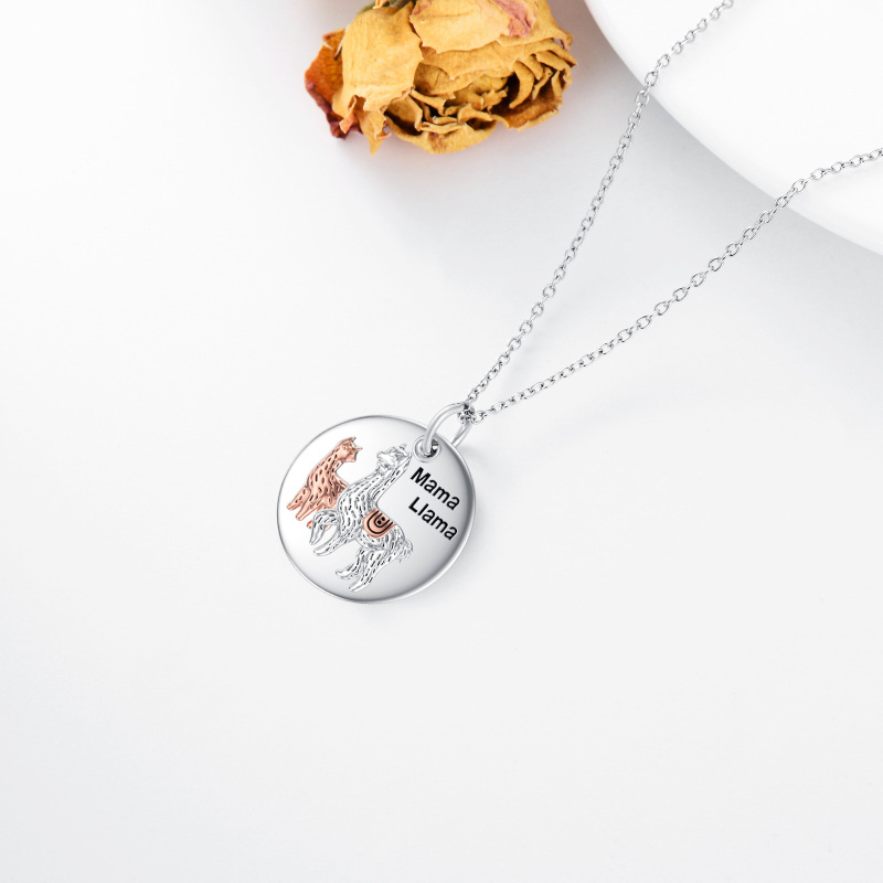 Srebrny dwukolorowy naszyjnik z wisiorkiem w kształcie monety Alpaca Mama Lama-4