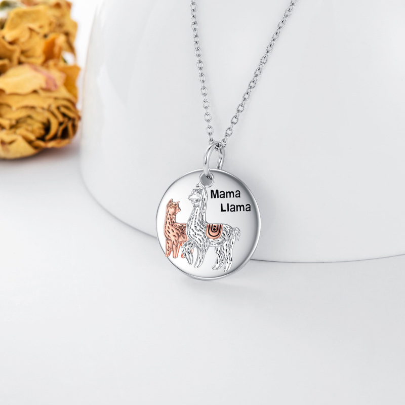 Srebrny dwukolorowy naszyjnik z wisiorkiem w kształcie monety Alpaca Mama Lama-5