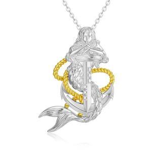 Sterling Silver Two-tone Anchor & Mermaid Cable Chain Necklace-22