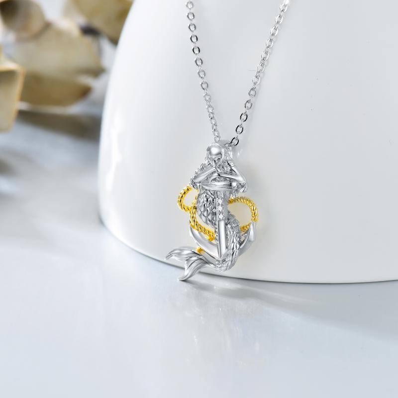 Sterling Silver Two-tone Anchor & Mermaid Cable Chain Necklace-3